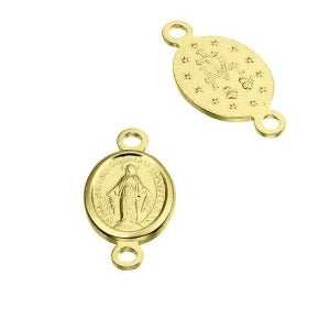 Kaufen Sie Perlen in der Schweiz Ovaler Jungfrau Maria Medaillenverbinder Silber 925 vergoldet 1 Mikron 8x6mm (1)