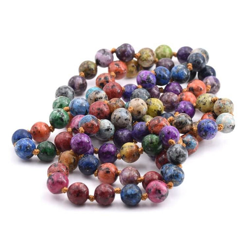 Kaufen Sie Perlen in der Schweiz Lange Halskette Farbiger Jaspis Mix Runde Perlen 8mm Länge 96cm (1)