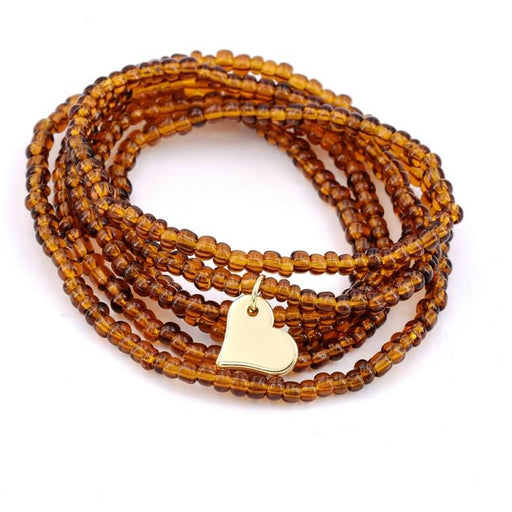 Lange Halskette Armband Rocailles Topas auf Gummizug - Goldenes Herz 10x11mm (1)