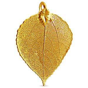 Pendentif véritable feuille de tremble galvanisée or 24K 50mm (1)