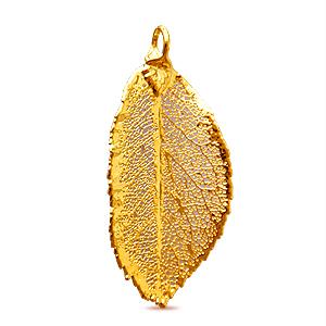 Pendentif véritable feuille de rose galvanisée or 24K 50mm (1)