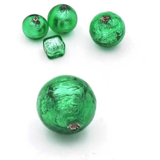 Perle de Murano Ronde Vert et Argent 10mm (1)
