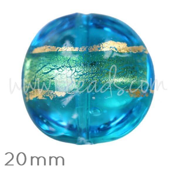 Murano Glasperle Linse Blau und Gold 20mm (1)