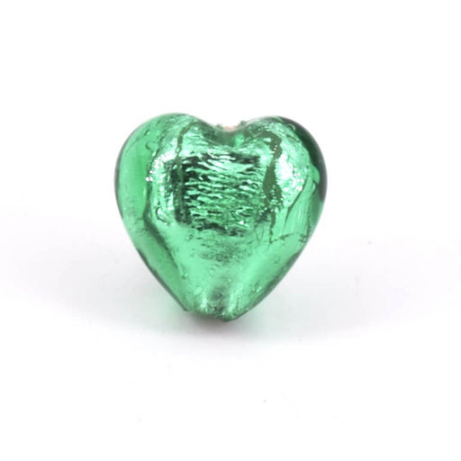 Kaufen Sie Perlen in der Schweiz Murano Perle Herz Grün und Silber 10mm (1)