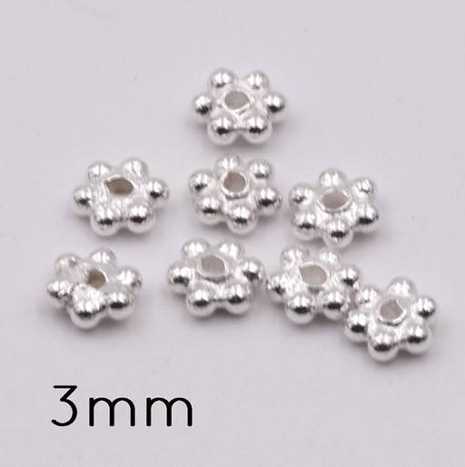 Kaufen Sie Perlen in der Schweiz Winzige Heishi Blume Rondelle Bead 925 Sterling Silber 3 mm - Bohrung: 0.8 mm (20)