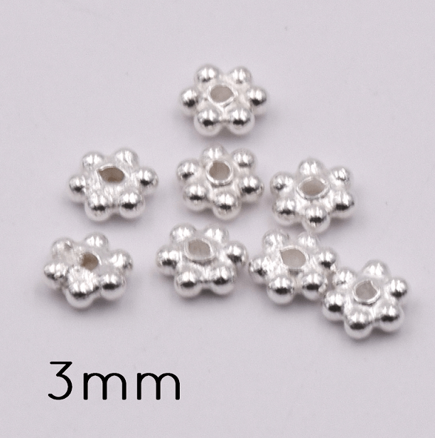 Perles Rondelles Mini Heishi Fleur 3mm Argent 925 - Trou:0,8mm (20)