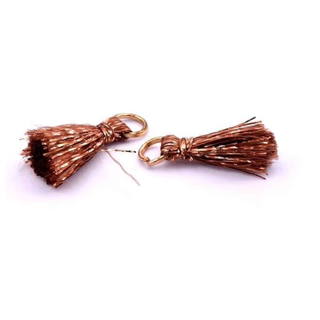 Mini pompon avec anneau marron rose et fil métallique 15mm (2)