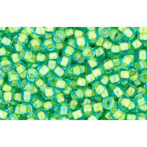 cc307 - Toho rocailles perlen 11/0 aquamarine/opaque yellow lined (10g)