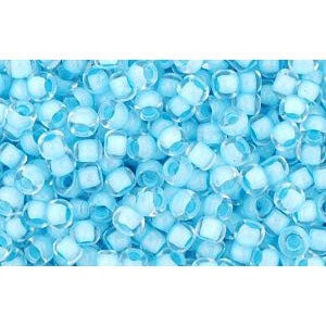 cc976 - perles de rocaille Toho 11/0 crystal/ neon ice blue lined (10g)