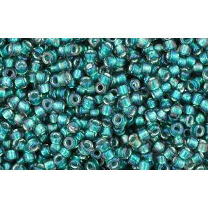 Achat cc270 - perles de rocaille Toho 15/0 rainbow crystal/prairie green lined (5g)