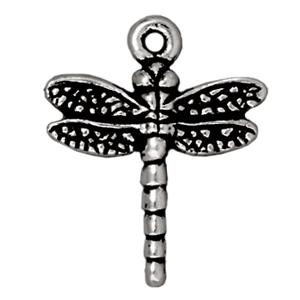 Pendentif libellule métal métal plaqué argent vieilli 20mm (1)