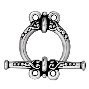 Kaufen Sie Perlen in der Schweiz Ring und Stab Verschluss Schnörkel Antik-Silberfarben15x20mm und 25mm (1)