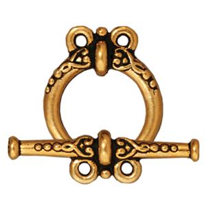 Kaufen Sie Perlen in der Schweiz Ring und Stab Verschluss Schnörkel Antik-Goldfarben 15x20mm und 25mm (1)