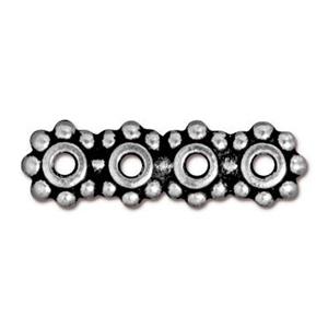 Perle lien heishi 4 trous métal plaqué argent vieilli 20x6mm (1)