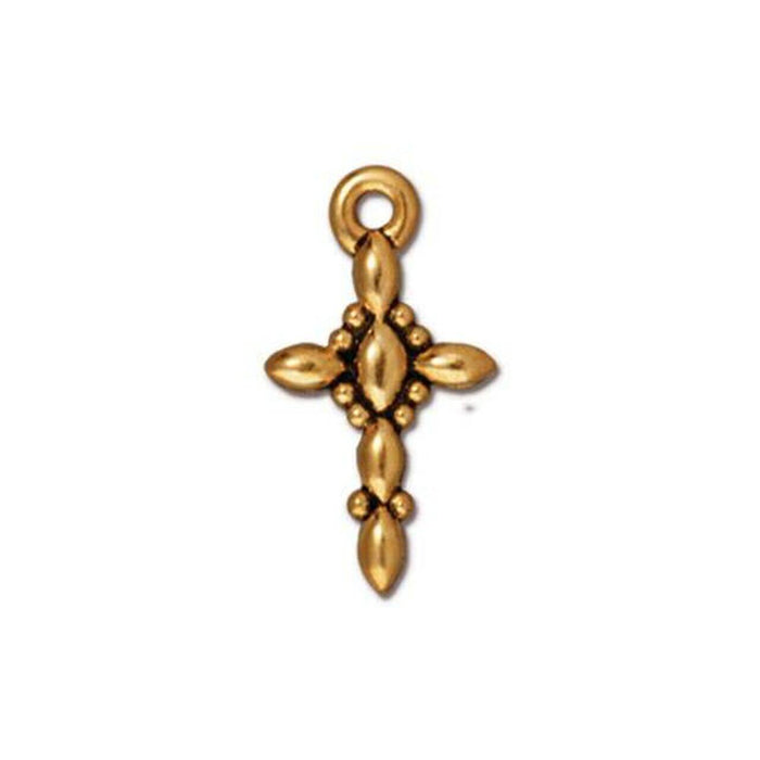 Charm-Anhänger Retro Kreuz antik hochwertig vergoldet 19x10mm (1)