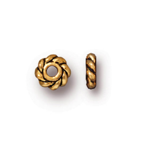 Kaufen Sie Perlen in der Schweiz Rondelle Twist Bead Blume Antik Flash Gold Metall - 4.5x1mm (10)