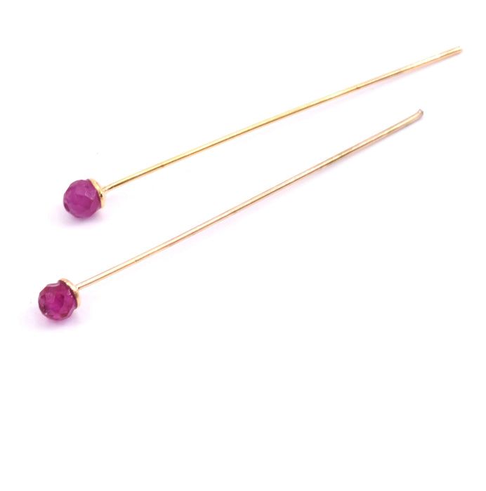 Clous Tiges doré or fin qualité 4,4cm Avec Jade Rouge à Facettes 3,5mm (2)