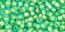 cc307 - perles de rocaille Toho 8/0 aquamarine/opaque yellow lined (10g)