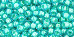 cc954 - perles de rocaille Toho 8/0 aqua/light jonquil lined (10g)