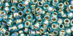 cc995 - Toho rocailles perlen 8/0 gold lined rainbow aqua (10g)