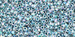 cc773 - perles de rocaille Toho 15/0 rainbow crystal/montana blue lined (5g)