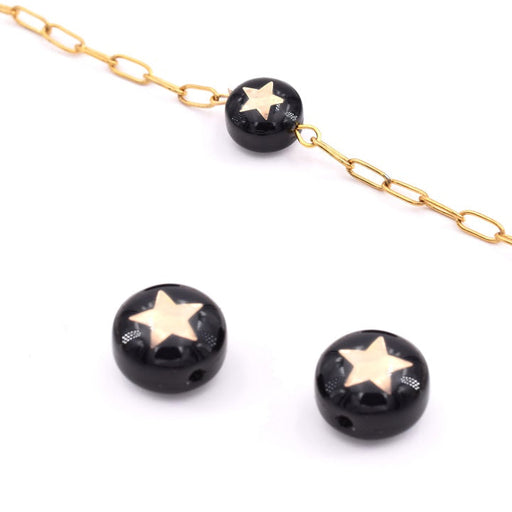 Achat Perles Rondes Vernis Noir Avec étoile Laiton Doré 8mm - Trou 0.8mm (2)