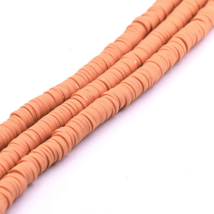 Perle heishi 6x0.5-1mm en pâte polymère beige orangé (1 fil- 44cm)