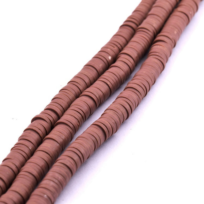 Perle heishi 6x0.5-1mm en pâte polymère brun cappuccino (1 fil- 39cm)