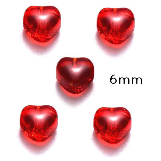 Achat Perles en Forme de Coeur en Verre Rouge 6mm, Trou 0,8mm (5)