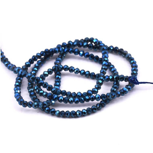 Kaufen Sie Perlen in der Schweiz Facettierte Glasperlen Metallic Blau - 2 mm - Loch: 0.6 mm (1 Strang - 35 cm)