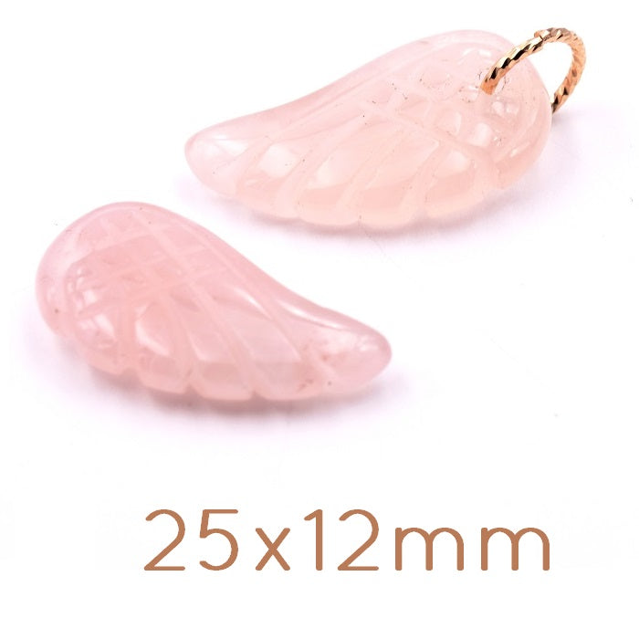 Pendentif Sculpté Aile en Quartz Rose 25x12mm, Trou 1,2mm (1)