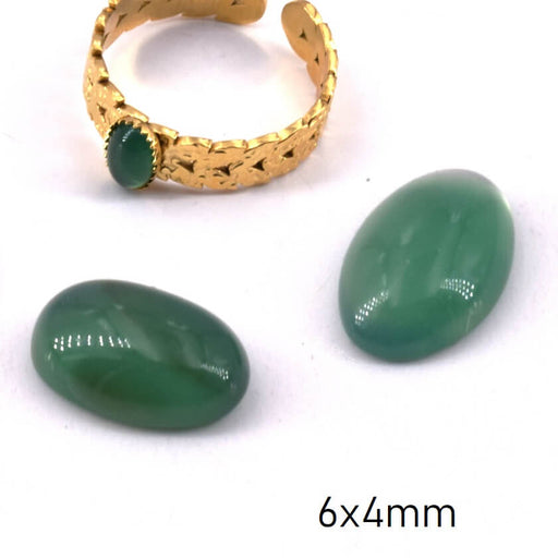 Kaufen Sie Perlen in der Schweiz Ovaler Cabochon Natürlicher grüner Onyx - 6x4mm (2)