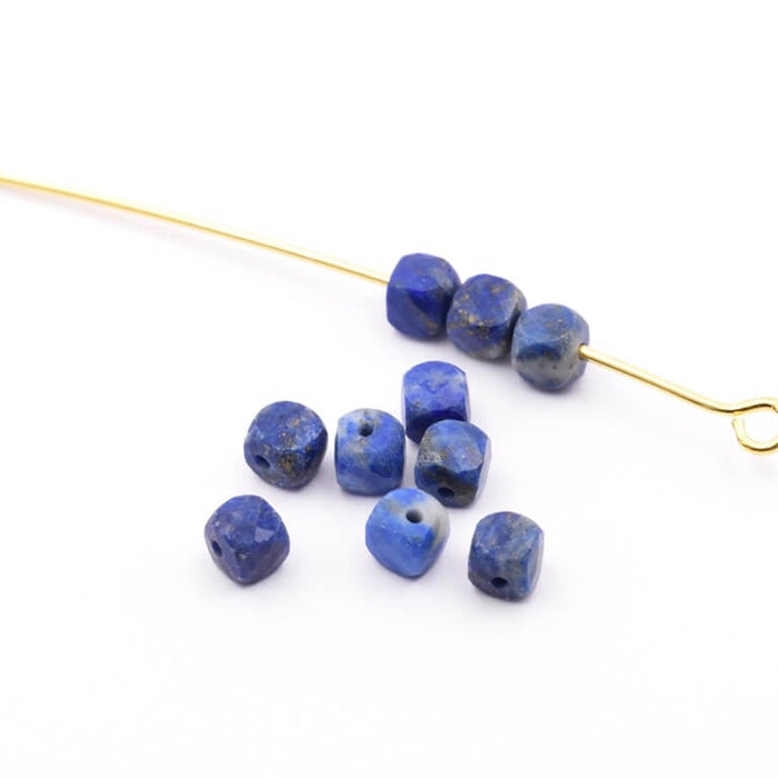 Würfelperle facettierte Natürlicher Lapis Lazuli  4mm Loch: 0.7mm (10)