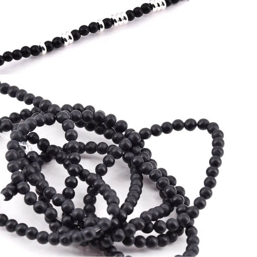 Kaufen Sie Perlen in der Schweiz Runde Perlen Black Onys MAT 3mm - Loch: 1mm (1 Strang-38cm)