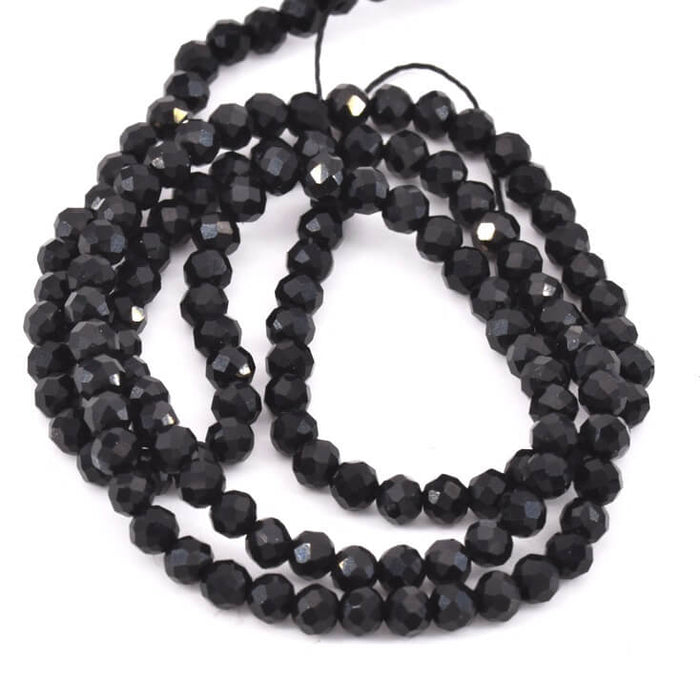 Perles Rondes à Facettes Onyx Noir 3mm Trou : 0.8mm (1 fil-39cm)