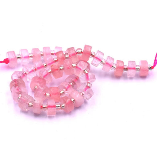 Kaufen Sie Perlen in der Schweiz Heishi Rondelle Perlen Rosenquarz - 6x3mm (1 Strang-19cm)
