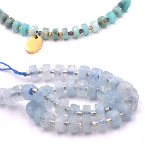 Kaufen Sie Perlen in der Schweiz Heishi Rondelle Bead Aquamarin - 6x3mm (1 Strang-19cm)