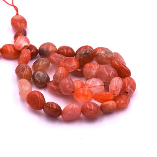 Achat Perle nugget arrondi agate rouge teintée naturelle 8-13x7-8mm (1fil-39cm)