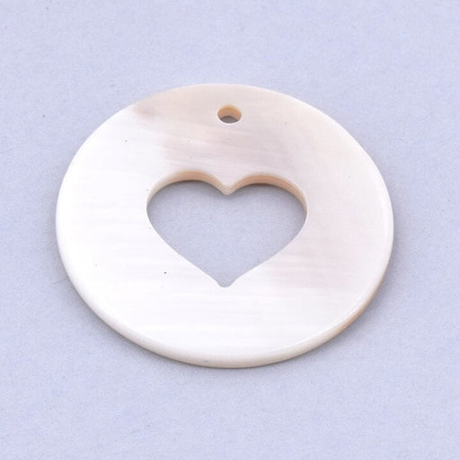 Achat Pendentif rond nacre avec coeur évidé 25mm - Trou : 1.2mm (1)