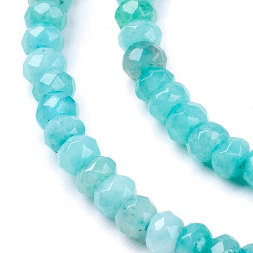 Kaufen Sie Perlen in der Schweiz Jade facettierte Rondelle Perle gefärbt Aquablau 4x3mm (1 Strang-35cm)