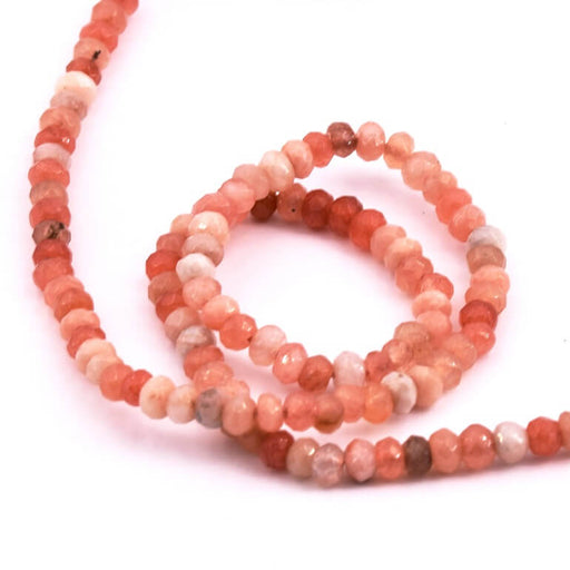 Kaufen Sie Perlen in der Schweiz Rondelle Perlen facettierte Jade gefärbt Erdbeerquarz - 4x3mm - Loch: 1mm (1 Strang-35cm)