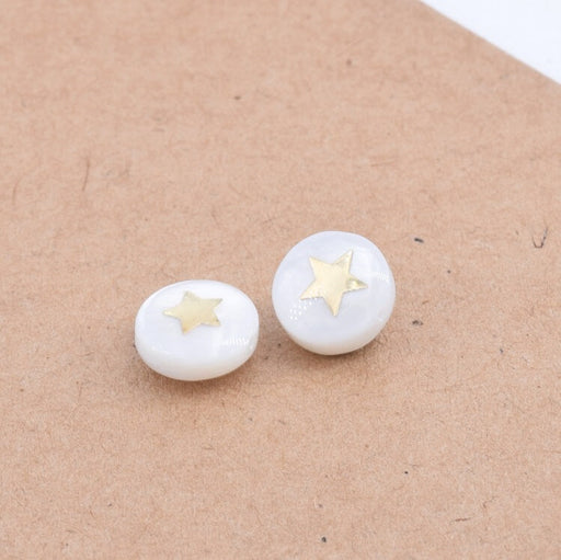 Achat Perles Ronde Plate en Nacre Blanche avec étoile Dorée 8x3.5mm, Trou 0.6mm (2)