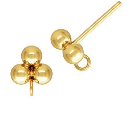 Boucles d'oreilles clou 3 billes 3mm avec anneau Gold filled (2)