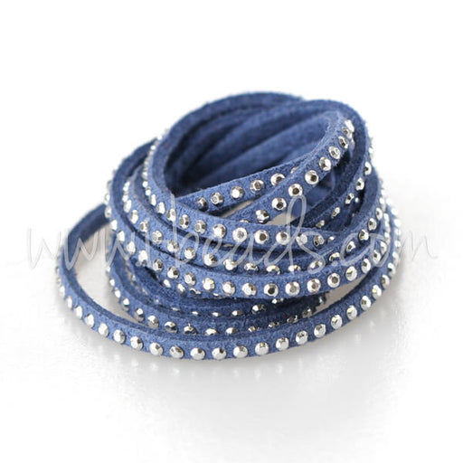 Kaufen Sie Perlen in der Schweiz Velourlederband mit Nieten Blau 3mm (1m)