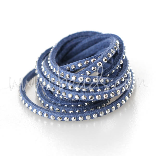 Velourlederband mit Nieten Blau 3mm (1m)