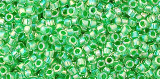 Kaufen Sie Perlen in der Schweiz cc775- Toho Treasure beads 11/0 Rainbow Crystal/Grass Green-Lined (5gr)