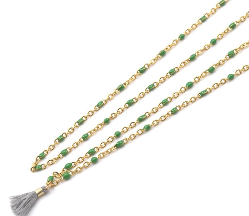 Kaufen Sie Perlen in der Schweiz Feine Kette Edelstahl und Emaille grün 2x1.5x0.5mm (50cm)