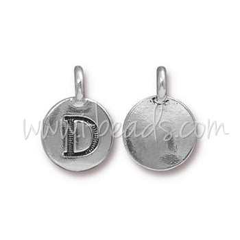 Pendentif charm lettre D Argenté vieilli 11mm (1)