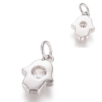 Achat Charm, pendentif en laiton plaqué platine main de Fatma avec strass en zircon 9,5mm (1)