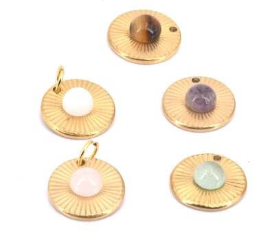 Kaufen Sie Perlen in der Schweiz Anhänger mit Runde in Edelstahl vergoldet 15mm (1)